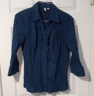 St. John's Bay Teal Blouse with Ruffle Details